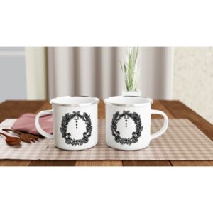 wreath enamel mug front and back view