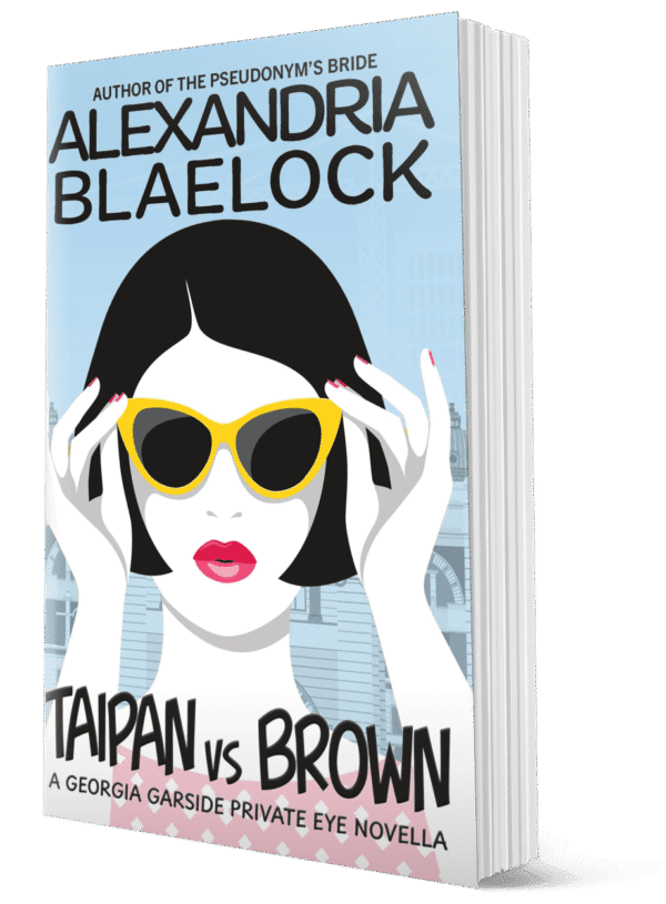 The cover of Taipan vs Brown by Alexandria Blaelock shows a woman holding her sunglasses to her face.