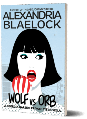 The cover of Wolf vs Orb by Alexandria Blaelock shows the head and shoulders of a woman eating an apple.