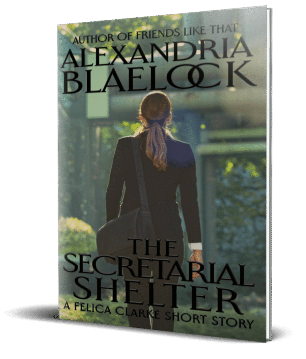 The cover of the secretarial shelter by Alexandria Blaelock shows a woman wearing a pantsuit walking away from the camera